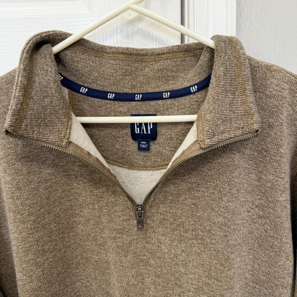 Mens Gap Sweatshirt Size XXL Tan Long Sleeve Sweater Collared 1/4 Zip Cotton